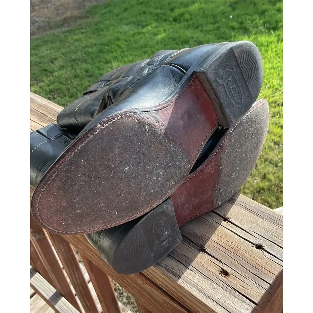 Justin Classic Black Roper Style L-3703 Cowboy Boots Mens Sz 6 1/2C